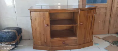 bufet tv meja tv dari kayu jati finishing glossy