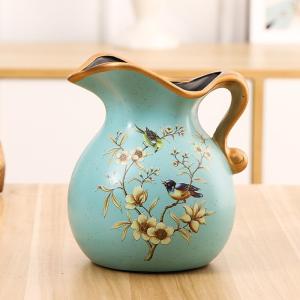 Rustic European Ceramic Flower Vase Artistic Craft Painted Small Flower Pot Home Decor Vintage Literary Display Piece