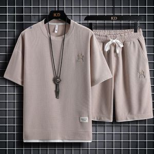 ROMON | Lomond Mens Summer Ice Silk Thin Sport Cool Feeling Short Sleeve Shorts Loose Casual Two-Piece Set Polyester Fiber T-Shirt