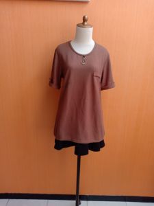 atasan kaos wanita coklat L XL blouse jumbo lengan pendek santai