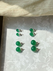 Retro Green Agate round Ball Earrings Simple White Enhancing High End Ear Jewelry SUNNYZOO Faux Gemstone Fashion Accessories