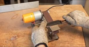 Si Fang | Multifunctional Mini Electric Belt Sander 15° DIY Polishing Grinding Machine Cutter Edges Sharpener For Kitchen Knives Crafts