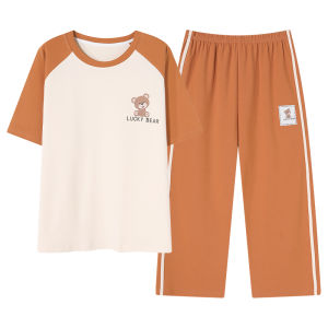 MiiOW | Bộ đồ ngủ cotton mùa hè MiiOW dành cho nữ Áo chui đầu tay ngắn Quần dài đến đầu gối Đồ ngủ thoải mái cho nữ