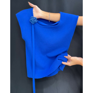 HUOLISI | Stylish Klein Blue Ice Silk Knit Short Sleeve T-shirt Womens Summer Top