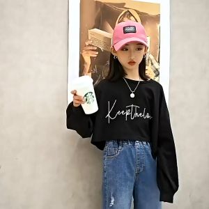 (3-15yrs) Girl Long Crop Denim Jeans Long Pants Embroided Jean Seluar Jeans Budak Perempuan 0641