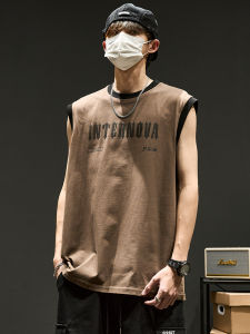 เสื้อกั๊กแขนกุดคอตตอนหลวมๆ สไตล์อเมริกันย้อนยุคสำหรับผู้ชาย ทรงหลวมๆ ระบายอากาศได้ดี ใส่สบายในฤดูร้อน