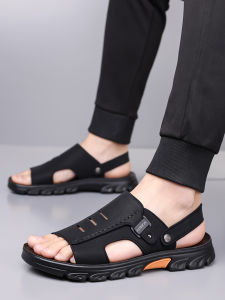 Mens Leather Sandals Summer Anti-Slip Wear-Resistant Outdoor Fishing Driving Casual Two-Way Wear Soft Bottom Beach Shoes