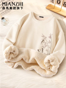 Womens Fleece Lined Thickened Sweatshirt Autumn Winter Traditional Chinese Style Long Sleeve round Neck Print Casual Top