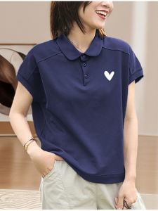 New Polo Collar T-Shirt Pure Cotton Loose Short Sleeve Summer Slimming Large Size Womens Fashion Top Quality Cotton Shirt