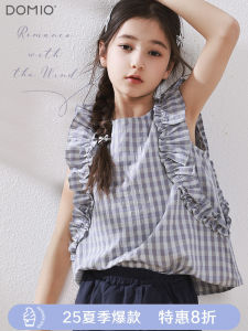Girls Sleeveless Cotton Shirt Summer New Style Childrens Fly Sleeve Hemmed Back Heart Pure Cotton Doll Shirt Parent-Child