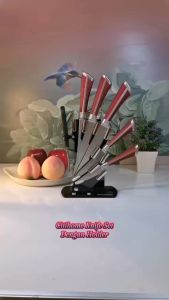 Set Pisau Dapur Stainless Steel 304 Desain Modern dengan Gagang Ergonomis dan Holder Akrilik