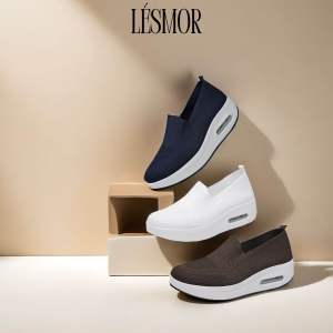 Comfortable knit material loafer wedge shoes kasut perempuan