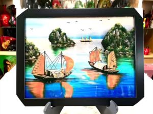 Tranh sơn mài đồng quê nền dát vàng/ bạc Thanh Bình Lê hàng xuất khẩu  size 30x40 cm