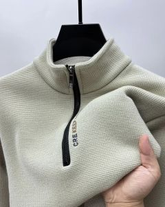 Mens Clothing Turtleneck Sweater Fashion Mens Knitwear Solid Color Chunky Half Zipper Thickening Sweater Luxury Warm Sweater
