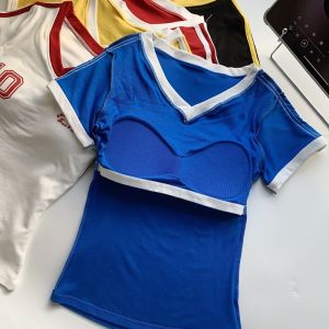 American Style Short Sleeve T-Shirt Women Summer Pure Desirable Spicy V-Neck Short Unique Beautiful Sporty Style Ball Shirt