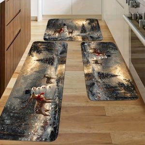 VIKAMA Kitchen Mat Snowman Snowflake Print Pattern Excellent Christmas Home Decor Mat Kitchen Rugs Living Room Carpet Welcome