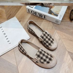 Giày moka sọc bố xinh đế cao su non êm giày đế bằng nữ