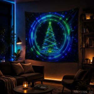 VIKAMA Neon Purple Blue Tree Reindeer Gift Crystal Mountain Snowflake Christmas Tapestry Bedroom Living Room Dorm Home Decor