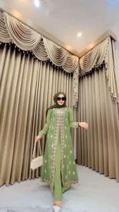 Gamis Abaya Arabian Sakura Busui Jersey kombinasi Mix Ceruty Full Depan Belakang Size M L XL XXL Terbaru