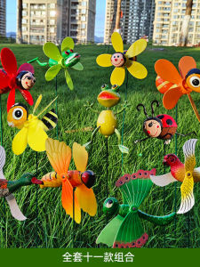 Outdoor Garden Pot Creative Plastic Windmill Decoration Cute Bee Flower Pot Decoration Country Style Rotatable Stand Childrens Gift
