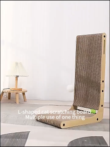 HATELI Cat Scratcher L Shape Cat Scratch Pad Wall Mounted Cat Scratching Cardboard with Ball Toy for Indoor Cats
