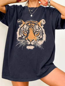 Sanrio | Summer Cartoons Tiger Printing T-Shirts Womens Cotton Oversized T Shirts Basic O-Neck Short Sleeve Tops Casual Woman Clothes