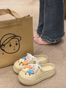 รองเท้าแตะแบบสวมหัวกันลื่นสำหรับผู้หญิง รองเท้าแตะแบบสวมหัวสไตล์เกาหลี EVA พื้นยางส้นกลาง สวมใส่สบาย สวมใส่สบาย สำหรับใส่ไปชายหาด