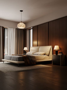 Luxurious Leather Bed for Master Bedroom With Elephant Ear Design