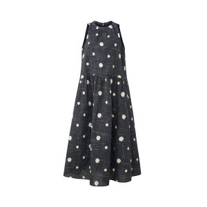Petit Bari | Polka Dots Embroidery Lapel Loose Slimming Casual Long Dress