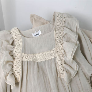 Long Sleeve Cotton Linen Sleep Dress for Women Spring Summer 2023 New Style Court Princess Spacious Ruffles Homewear