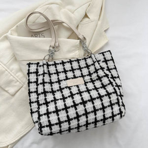 Thời Trang Công Suất Lớn Xô Túi Tote Nữ Khóa Nam Châm Họa Tiết Kẻ Sọc 1 Vai Tất Polyester Lót