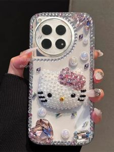 Luxury Rhinestone Full Cover Protection Phone Case for OnePlus Ace3 pro Female Version Cartoon KT Cat Design Eco-Friendly Acrylic Shell