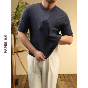 Breathable and Cool Camel Color Knitted Short Sleeve Tshirt