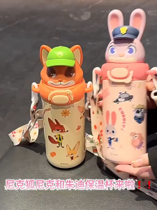 Zootopia Judy Nick Thermos Cup Girls High-value Straw Cup Portable Water Cup Students School Dedicated