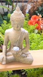 Solar Buddha Garden Statue LED Light Zen Outdoor Resin Lotus Flower Sculpture Meditating Yard Balcony Landscape Decoration