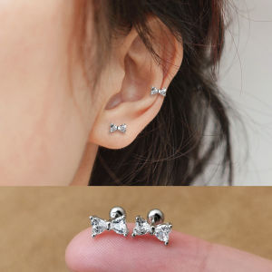 925 Sterling Silver Bow Stud Earrings for Women Accessible Luxury Niche Design Ear-Caring Ear Bone Stud Screw Tightening Buckle Earrings Ins