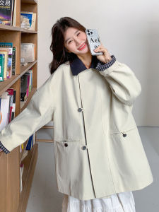 Slimming Effect Khaki Windbreaker Womens Fashion Outerwear Korean Style Simple Casual Mid-Length Loose Fit Autumn New Arrival