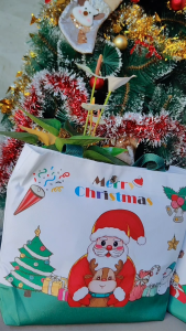 Holiday Canvas Gift Bag Holiday Season Mini Tote Party Bag Festive Christmas Gift Loot Bag