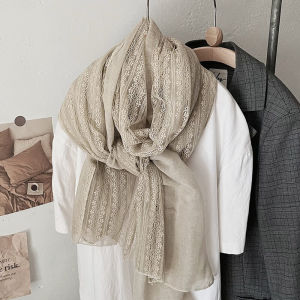 Womens Fashionable Hemp Lace Cotton Scarf Multi-Functional Polyester Fiber Shawl for Spring Summer Fall with 100cm Width