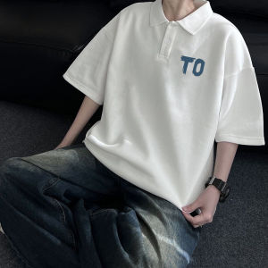 เสื้อโปโลแขนสั้นสไตล์อเมริกันสำหรับผู้ชาย ทรงหลวม คอปกพับ สไตล์ลำลอง แฟชั่นฤดูร้อน ผ้าฝ้ายแท้ ระบายอากาศได้ดี ไม่ต้องรีด