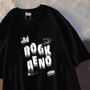 Áo Thun Nam Mùa Hè Ngắn Tay In Hình Phong Cách Hồng Kông High Street Ins Cặp Đôi Áo Thời Trang Rộng Rãi Áo Thun Cơ Thể Năm Phần Tư Tay Áo