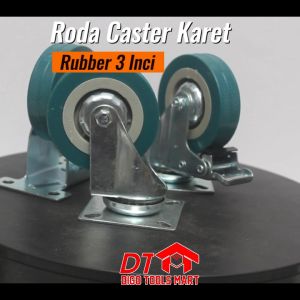 Roda Caster Karet Rubber Hidup Plus Rem 3 Inci Roda Kastor Karet 3inch