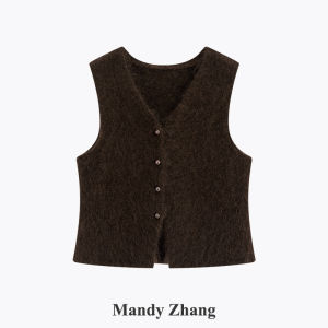 Elegant V-Neck Knitted Vest Women Autumn Winter