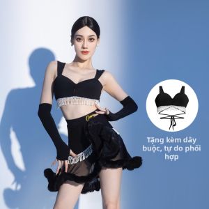 conny | Chân Váy Diễn Xuất Khiêu Vũ Latin Nửa Mạng Với Hạt và Dây Xương Ở Người Lớn