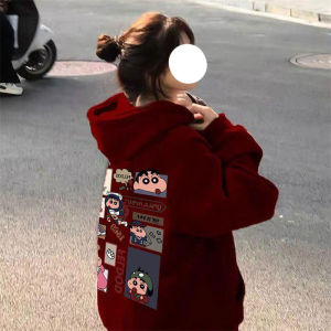 Autumn Winter Hooded Oversize Fleece Womens Sweatshirt American Retro Style Long Sleeve Print Top Korean Version Loose Fit