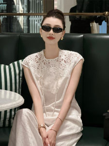 Bộ Đồ Hai Mảnh Vải Lanh Pháp Không Tay Thêu Hoa Rộng Rãi Quần Ống Rộng Bộ Đồ Cao Cấp Phong Cách Nữ Thần Mùa Thu