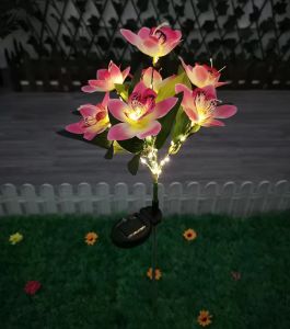 Solar LED Orchid Ground Light Artificial Flower Lamp Holiday Garden Summer Wedding Party Outdoor Yard Patio Decoration Lawn Lamp