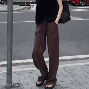 Khaki Casual Pants Womens Summer New Comfortable Drapey Belted Fashion Commuting Personality Straight Leg Pants