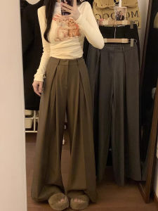 Gray Floor-Length Suit Pants Womens High Waist Wide Leg Casual Slimming Trousers Spring Autumn New Arrival Korean Style