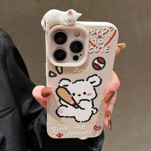 เคสโทรศัพท์ลายสุนัขสุขสันต์พร้อมแมว 3 มิติ สำหรับ iPhone 17 Pro Max Air Cover iPhone 11 16 15 12 13 14 Pro Max 15 16 14 Plus ป้องกันการกระแทก